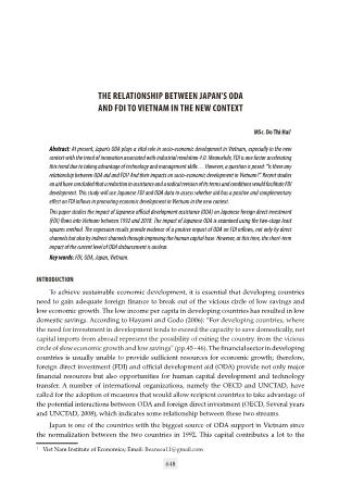 The relationship between japan’s oda and fdi to vietnam in the new context