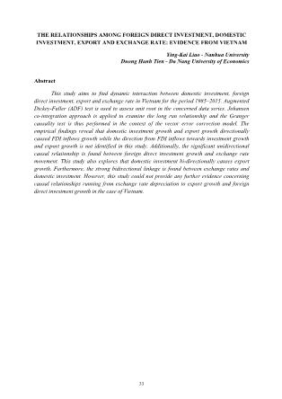 The relationships among foreign direct investment, domestic investment, export and exchange rate: Evidence from vietnam