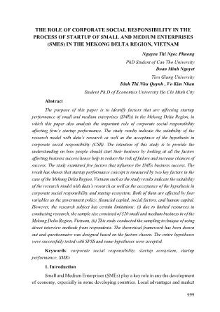 The role of corporate social responsibility in the process of startup of small and medium enterprises (smes) in the mekong delta region, vietnam