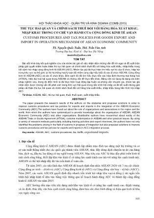 Thủ tục hải quan và chính sách thuế đối với hàng hóa xuất khẩu, nhập khẩu trong cơ chế vận hành của cộng đồng kinh tế ASEAN