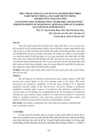 Thực trạng năng lực sản xuất và giải pháp phát triển nghề truyền thống, làng nghề truyền thống chế biến nước mắm ở Hà Tĩnh