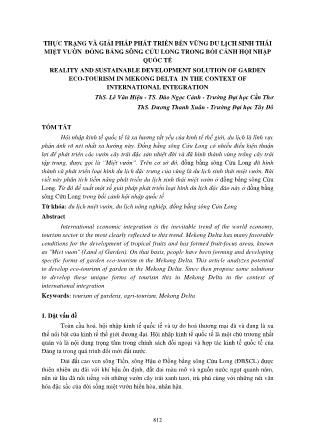 Thực trạng và giải pháp phát triển bền vững du lịch sinh thái miệt vườn đồng bằng sông Cửu Long trong bối cảnh hội nhập quốc tế