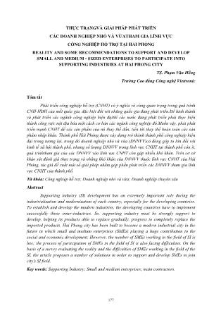 Thực trạng và giải pháp phát triển các doanh nghiệp nhỏ và vừa tham gia lĩnh vực công nghiệp hỗ trợ tại Hải Phòng