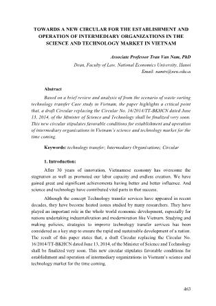 Towards a new circular for the establishment and operation of intermediary organizations in the science and technology market in vietnam