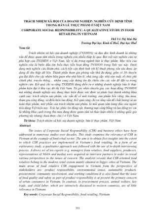 Trách nhiệm xã hội của doanh nghiệp: Nghiên cứu định tính trong bán lẻ thực phẩm ở Việt Nam