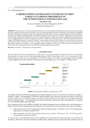 Understanding generation z students to meet target’s learning preference in the international integration age