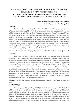 Ứng dụng lý thuyết của hofstede trong nghiên cứu văn hóa khách hàng dịch vụ viễn thông di động