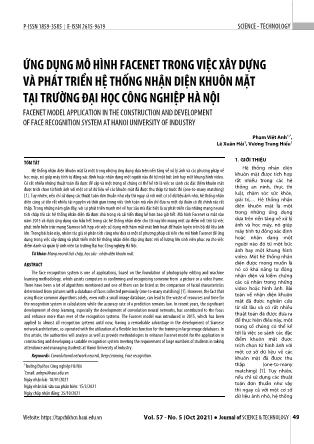 Ứng dụng mô hình facenet trong việc xây dựng và phát triển hệ thống nhận diện khuôn mặt tại trường đại học công nghiệp Hà Nội