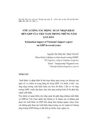 Ước lượng tác động xuất nhập khẩu đến GDP của Việt Nam trong những năm gần đây