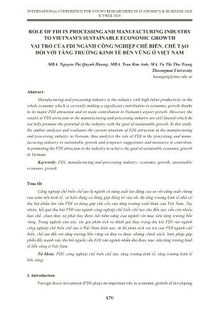 Vai trò của FDI ngành công nghiệp chế biến, chế tạo đối với tăng trưởng kinh tế bền vững ở Việt Nam