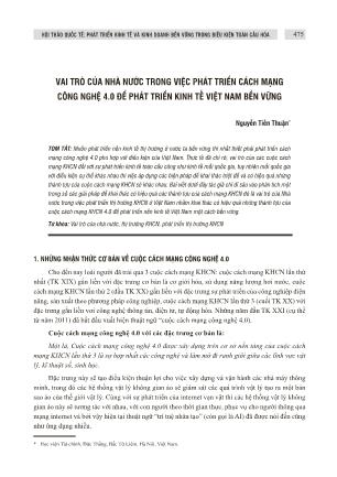 Vai trò của nhà nước trong việc phát triển cách mạng công nghệ 4.0 để phát triển kinh tế Việt Nam bền vững