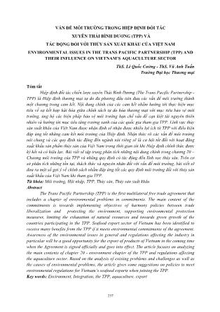 Vấn đề môi trường trong hiệp định đối tác xuyên thái bình dương (TPP) và tác động đối với thủy sản xuất khẩu của Việt Nam