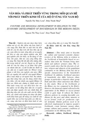 Văn hóa và phát triển vùng trong mối quan hệ với phát triển kinh tế của hộ ở vùng Tây Nam Bộ