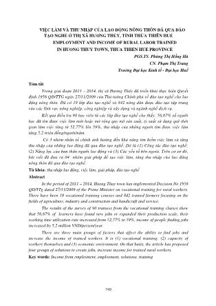 Việc làm và thu nhập của lao động nông thôn đã qua đào tạo nghề ở thị xã Hương Thủy, tỉnh Thừa Thiên Huế