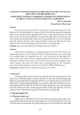 Vượt rào cản kỹ thuật để xuất khẩu trái cây Việt Nam sang EU trong bối cảnh hiệp định EVFTA