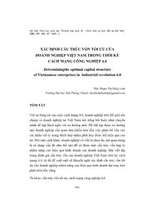 Xác định cấu trúc vốn tối ưu của doanh nghiệp Việt Nam trong thời kỳ cách mạng công nghiệp 4.0