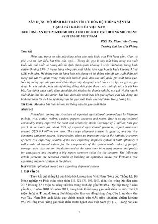 Xây dựng mô hình bài toán tối ưu hóa hệ thống vận tải gạo xuất khẩu của Việt Nam