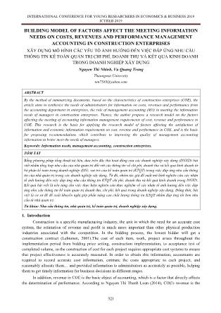 Xây dựng mô hình các yếu tố ảnh hưởng đến việc đáp ứng nhu cầu thông tin kế toán quản trị chi phí, doanh thu và kết quả kinh doanh trong doanh nghiệp xây dựng
