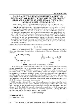 Xây dựng quy trình xác định hàm lượng dietylen glycol dinitrat (degdn) và trietylen glycol dinitrat (tegdn) trong thuốc nổ nhiệt áp bằng phương pháp sắc ký lỏng hiệu năng cao (hplc)