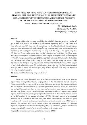 Xuất khẩu bền vững nông sản Việt Nam trong bối cảnh tham gia hiệp định thương mại tự do thế hệ mới Việt Nam - EU