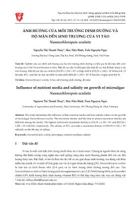Ảnh hưởng của môi trường dinh dưỡng và độ mặn đến sinh trưởng của vi tảo nannochloropsis oculata