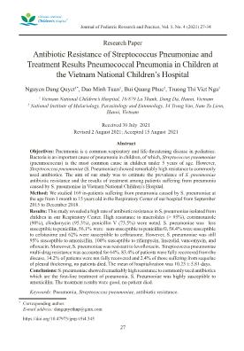 Antibiotic Resistance of Streptococcus Pneumoniae and Treatment Results Pneumococcal Pneumonia in Children at the Vietnam National Children’s Hospital
