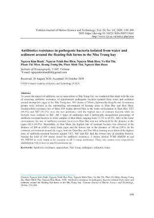 Antibiotics resistance in pathogenic bacteria isolated from water and sediment around the floating fish farms in the Nha Trang bay