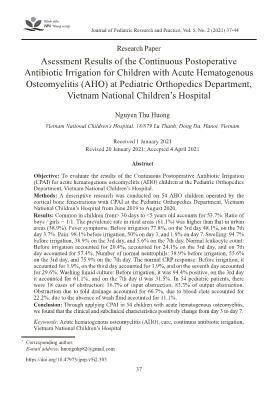 Asessment Results of the Continuous Postoperative Antibiotic Irrigation for Children with Acute Hematogenous Osteomyelitis (AHO) at Pediatric Orthopedics Department, Vietnam National Children’s Hospital