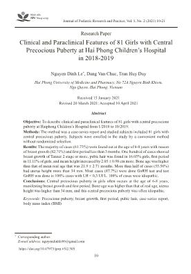 Clinical and Paraclinical Features of 81 Girls with Central Precocious Puberty at Hai Phong Children’s Hospital in 2018-2019