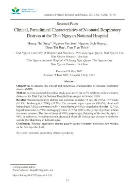 Clinical, Paraclinical Characteristics of Neonatal Respiratory Distress at the Thai Nguyen National Hospital
