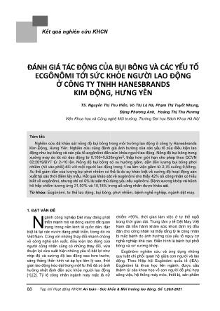 Đánh giá tác động của bụi bông và các yếu tố ecgônômi tới sức khỏe người lao động ở công ty TNHH hanesbrands Kim Động, Hưng Yên