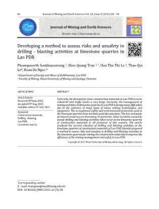 Developing a method to assess risks and unsafety in drilling - Blasting activities at limestone quarries in Lao PDR