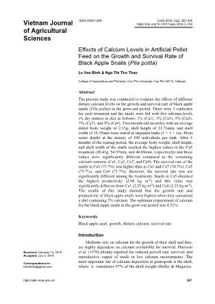 Effects of Calcium Levels in Artificial Pellet Feed on the Growth and Survival Rate of Black Apple Snails (Pila polita)