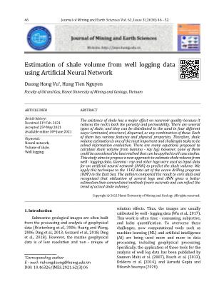 Estimation of shale volume from well logging data using Artificial Neural Network