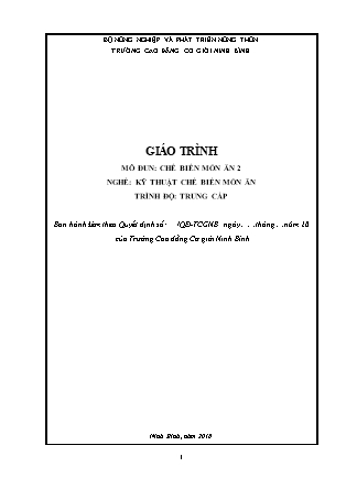 Giáo trình Chế biến món ăn 2 - Trình độ: Trung cấp - Trường Cao đẳng cơ giới Ninh Bình