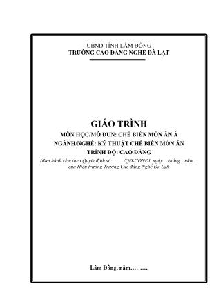 Giáo trình Chế biến món ăn Á - Trường Cao đẳng nghề Đà Lạt