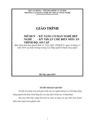 Giáo trình Kỹ năng cơ bản nghề bếp - Trình độ: Sơ cấp - Trường Cao đẳng nghề kỹ thuật công nghệ