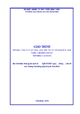 Giáo trình Tâm lý và kỹ năng giao tiếp ứng xử với khách du lịch - Trình độ: Cao đẳng - Trường Cao đẳng cơ giới Ninh Bình