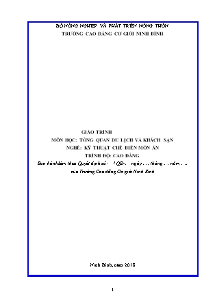 Giáo trình Tổng quan du lịch và khách sạn - Trình độ: Cao đẳng - Trường Cao đẳng cơ giới Ninh Bình