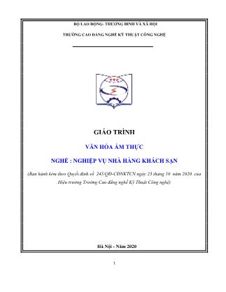 Giáo trình Văn hóa ẩm thực - Trường Cao đẳng nghề kỹ thuật công nghệ