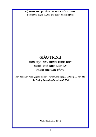 Giáo trình Xây dựng thực đơn - Trường Cao đẳng cơ giới Ninh Bình