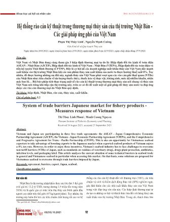 Hệ thống rào cản kỹ thuật trong thương mại thủy sản của thị trường Nhật Bản - Các giải pháp ứng phó của Việt Nam