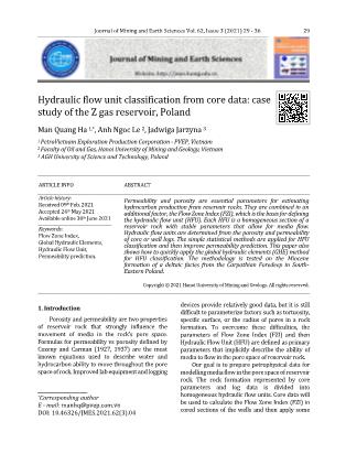 Hydraulic flow unit classification from core data: Case study of the Z gas reservoir, Poland