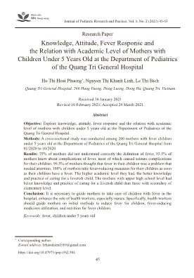 Knowledge, Attitude, Fever Response and the Relation with Academic Level of Mothers with Children Under 5 Years Old at the Department of Pediatrics of the Quang Tri General Hospital