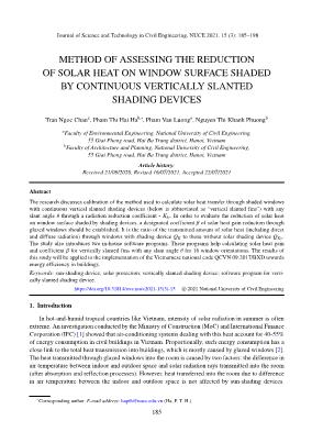 Method of assessing the reduction of solar heat on window surface shaded by continuous vertically slanted shading devices