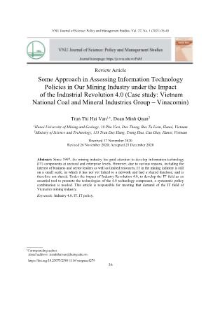 Some approach in assessing information technology policies in our mining industry under the impact of the industrial revolution 4.0 (case study: Vietnam national coal and mineral industries group – vinacomin)