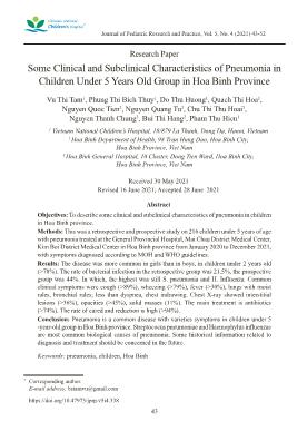 Some Clinical and Subclinical Characteristics of Pneumonia in Children Under 5 Years Old Group in Hoa Binh Province