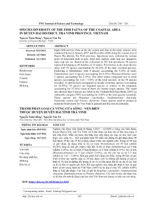 Species diversity of the fish fauna of the coastal area in duyen hai district, tra vinh province, vietnam