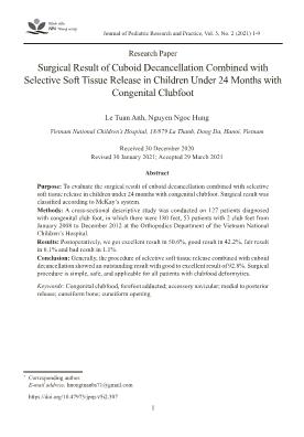 Surgical Result of Cuboid Decancellation Combined with Selective Soft Tissue Release in Children Under 24 Months with Congenital Clubfoot