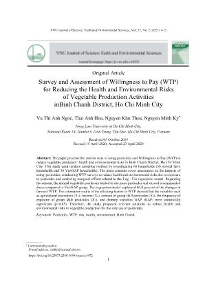 Survey and Assessment of Willingness to Pay (WTP) for Reducing the Health and Environmental Risks of Vegetable Production Activities inBinh Chanh District, Ho Chi Minh City